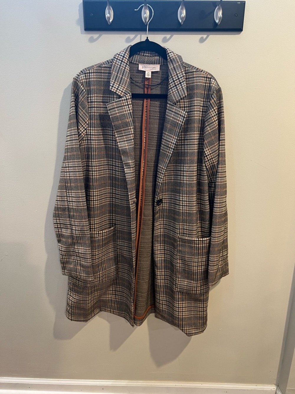 Philosophy Plaid Blazer Jacket in Brown and Gray